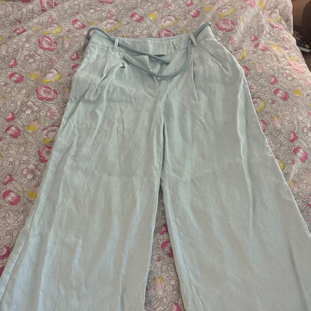Light Blue / Mint Zimmerman Women's Wide-leg Trousers - Linen